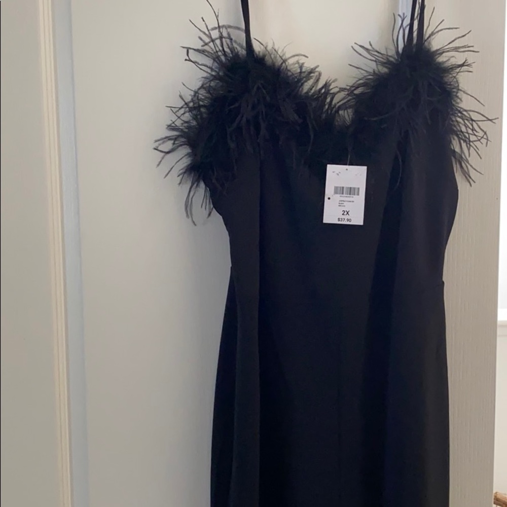 Black feather jump suit